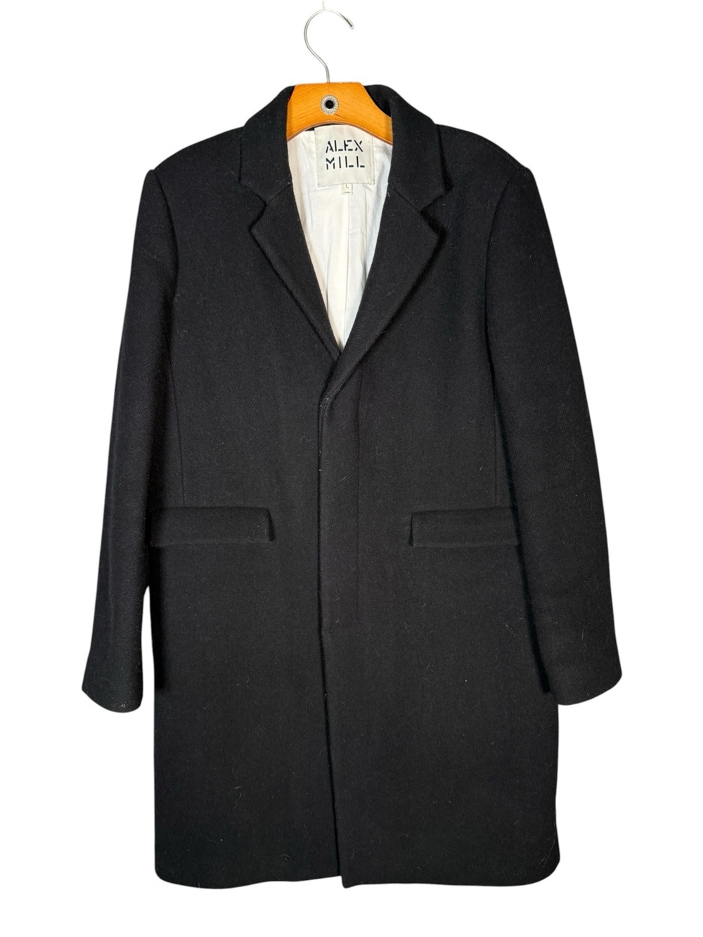 Alex Mill Men's Black Wool Blend Overcoat Minimalist Quiet Luxury L